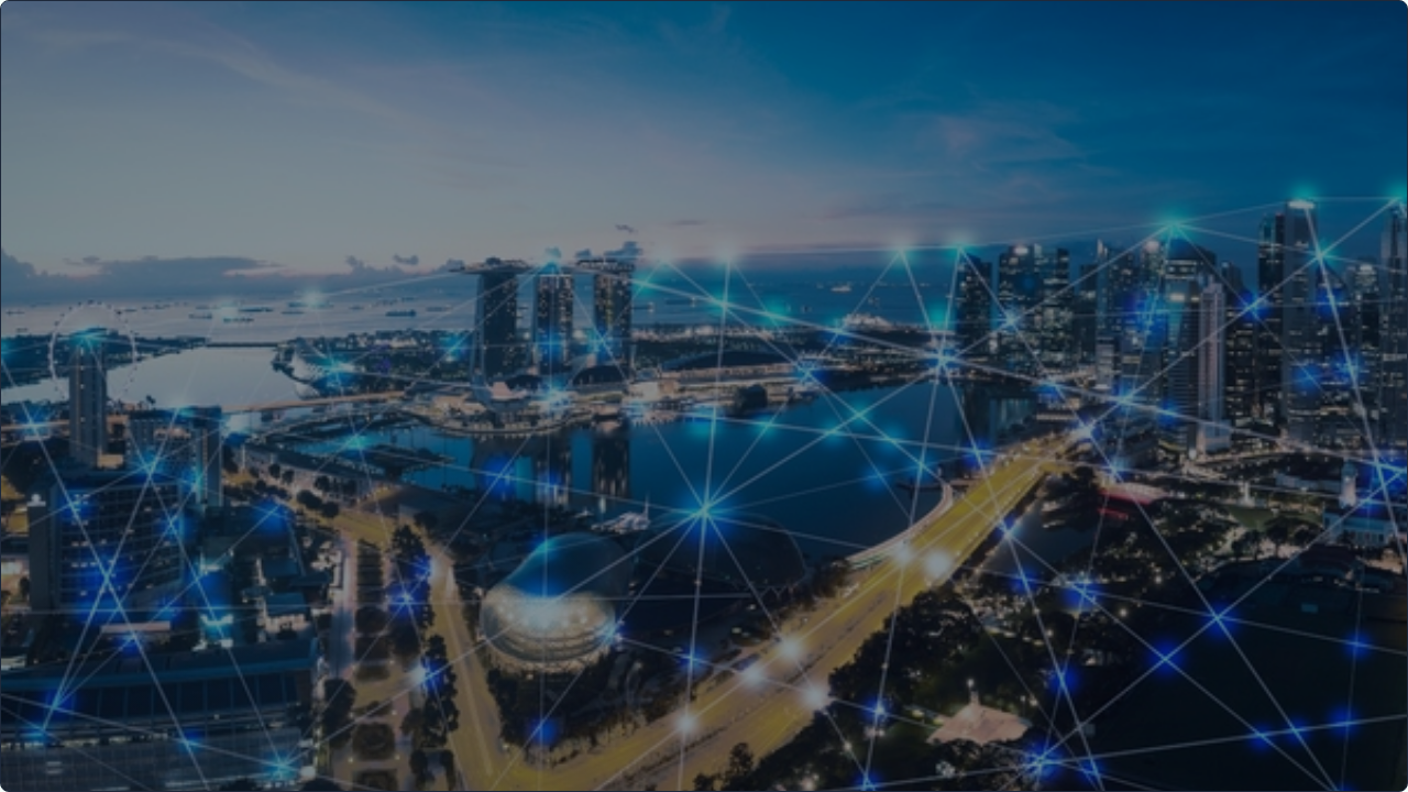 サイバー空間が町に広がっているイメージ